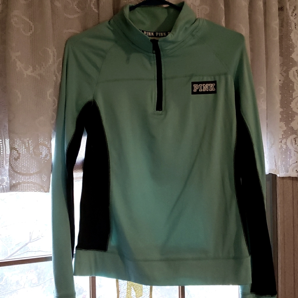 PINK Victoria's Secret Mint Green and Black Half-Zip Pullover